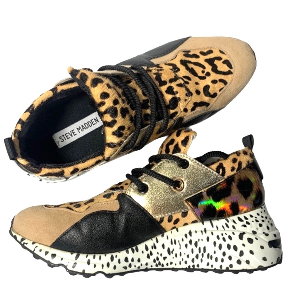 Steve Madden Leopard Print Sneakers with Gold and Black Accents